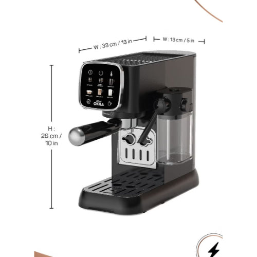 Arzum OKKA Solo M Semi-Automatic Espresso Machine - Black and Silver Model OK0032-0500